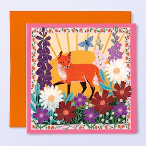 Sommer Fuchs Grußkarte, Bunt, Sommer Thema, Karte für Mama, Blumen Karte für Sie, Bunt Geburtstagskarte