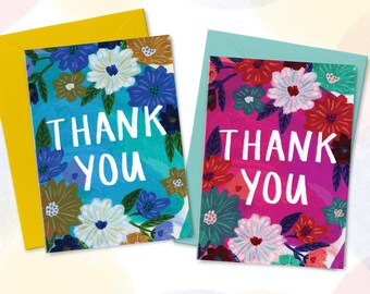 Floral Thank You Card Set: Colorful Wedding Gratitude, Blank Inside