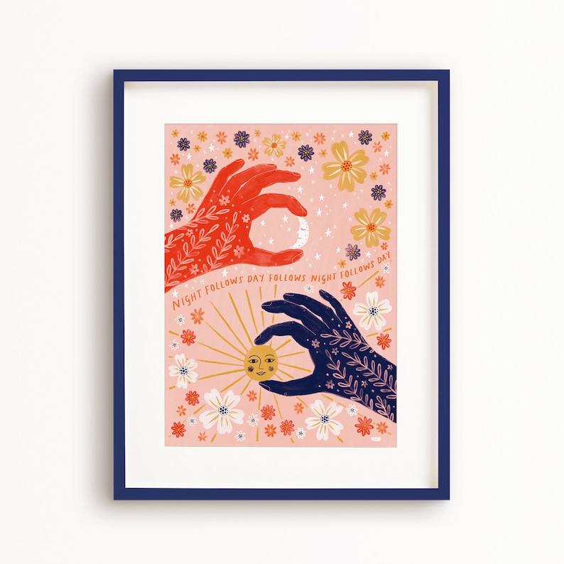 Night Follows Day Art Print, Sun and Moon Wall Art, Celestial Poster