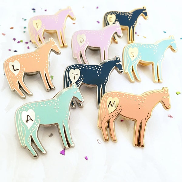 Pony Enamel Lapel Pin Badge / Personalised Initial Horse Pin