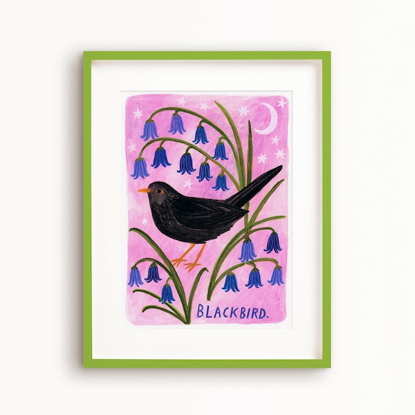 Blackbird Bird Art Poster, British Garden Birds, Art Print, Nature Lover