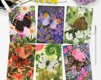 Butterflies and Florals Postcard Set: Pen Pal Stationery, Mini Art Prints