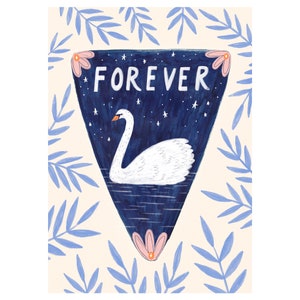 SALE Forever Swan Art Poster, art print, illustration, wedding gift, love art image 3