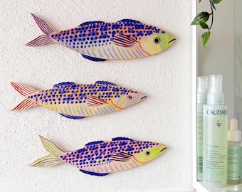 Wooden Mackerel Wall Art: Coastal Home Decor