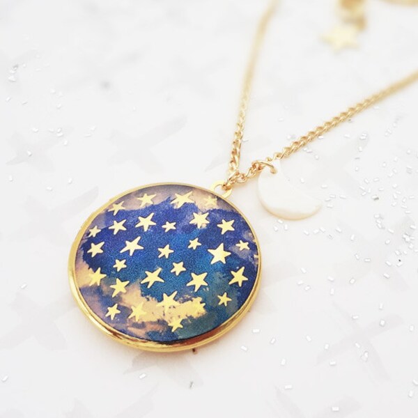 Dark is the Night Illustrated Locket Necklace