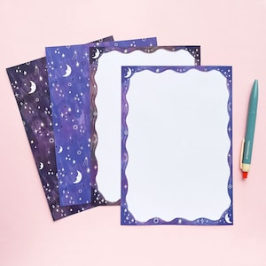 Juego de 18 piezas para escribir cartas: papel celestial con sobres a juego, papel de notas, luna y estrellas, regalo para amigos por correspondencia, temática de cielo nocturno.