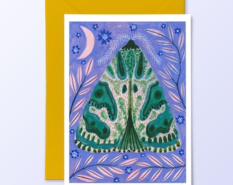 Lunar Moth Greetings Card, Personalised Message, Nature Lover Gift, Best Friend Birthday Card, Moth Painting