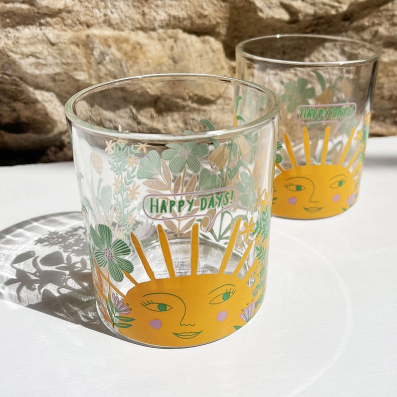 Set of Two Juice Glasses Happy Days, Drinking Glasses, Drinkware, Glass Tumblers, Housewarming, Gift Boxed image 3