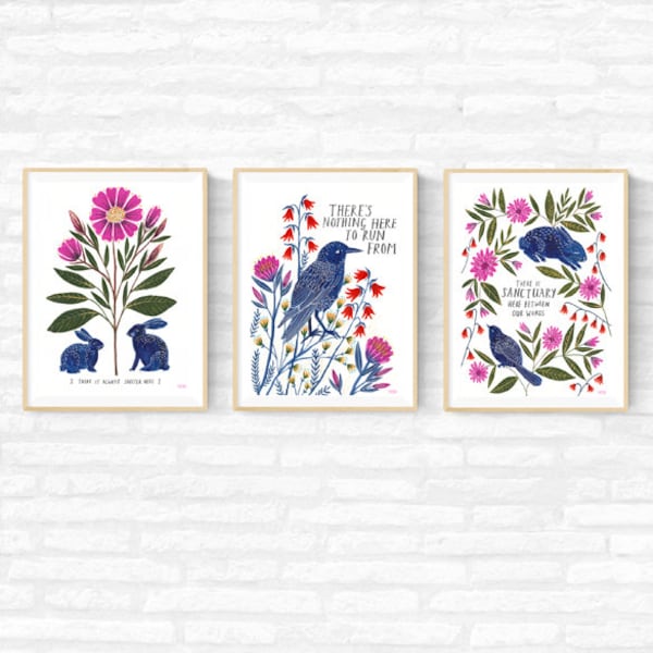 Art Print Set, 'Shelter' Posters - Set of Three, Illustrated Wall art, Gallery Wall, New Home Gift
