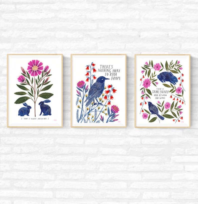 Art Print Set, 'Shelter' Posters Set of Three, Illustrated Wall art, Gallery Wall, New Home Gift image 1