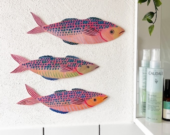 Wooden Mackerel Decorative Fish, Homely Decor, Nature Lover Gift, Bathroom Wall Art, Fishing Decor, Artful Boho Wall Decoration, Pink Decore