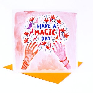 Magic Day happy Birthday Greetings Card, Magical Card, Hand Illustrated,