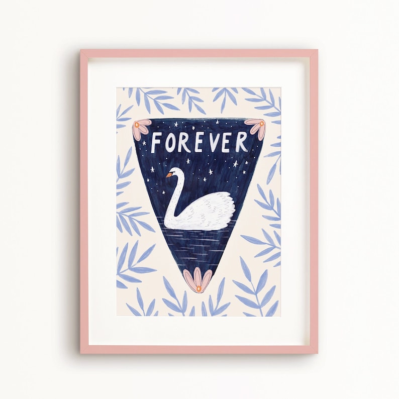 SALE Forever Swan Art Poster, art print, illustration, wedding gift, love art image 1