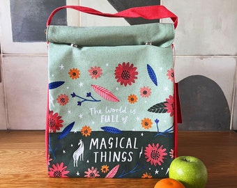 Teal Green Lunch Bag - The World is Full of Magical Things, Packed Lunch, Lunch Box Carrier