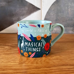 Teal Green Ceramic Mug The World is Full of Magical Things, Teal Green Homeware, Unicorn Drinkware, Coffee Mug image 1