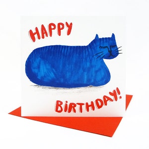 Sleeping Cat Happy Birthday Greetings Card, Blank Card, Cat Lover, birthday wishes