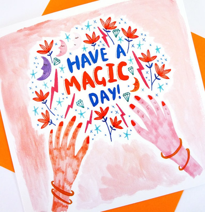 Magic Day happy Birthday Greetings Card, Magical Card, Hand Illustrated, image 2