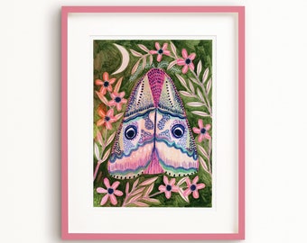 Luna Moth Art Poster, Nature Art, Moth Decor, Green Wall Art, Insect Wall Art
