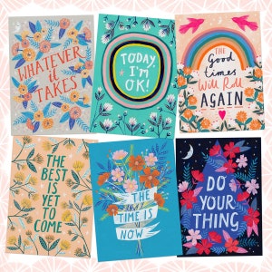 Happy and Positive Quotes Postcard Set, Colourful Notecards, A6 Art Print, Desk Decor, Small Art
