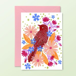 Carte de voeux oiseau de Bourgogne, Carte vierge, Salutations de tous les jours, Illustrations dessinées à la main