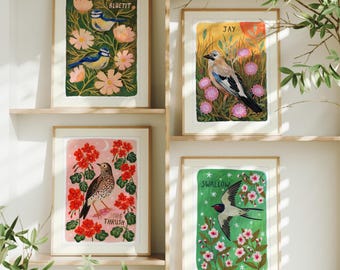 British Birds Art Print Set - Choose from 18 Designs, Hand Painted Botanical, Gallery Wall, Set of 2 3 4 or 5 Prints, Bird Watching Gift