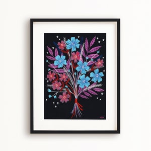 SALE! Night Bouquet Floral Art Poster, Black Art Print