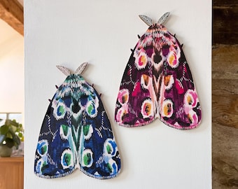 Large Wooden Moth Wall Decoration, Maximalist Home Decoration, Moth Art Oddity, Insect Artwork, Colourful Artful, Moth Ornament