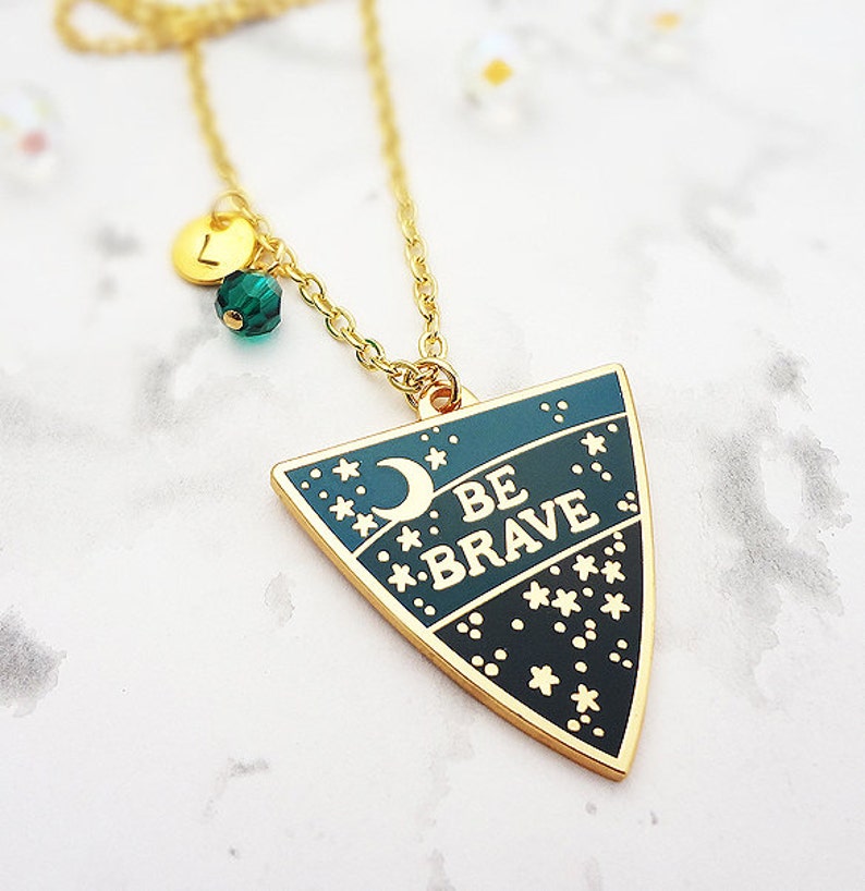 Personalised Birthstone Enamel Pendant - Be Brave Gold 