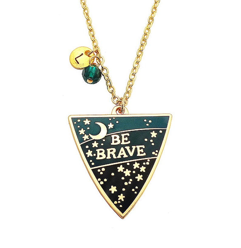 Personalised Birthstone Enamel Pendant Be Brave Gold image 3