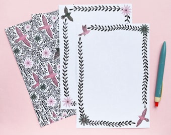 18 Piece Letter Writing Set - Flying Birds Writing Paper, Flower Patterned Notepaper, Birding Gift, Pen Pal, Gift for Mum, Gift Idea for Her