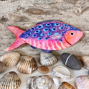 Large Wooden Fish Wall Art: Coastal Eclectic Decor