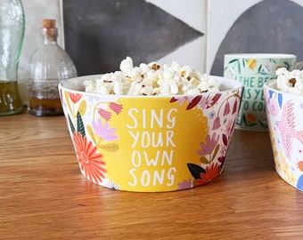 Sing Your Own Song Patterned Ceramic Bowl, Snack Bowl, Serving Bowl, Tableware, Colourful Home