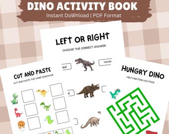Dinosaurs Busy Book Printable | Dinosaur Activity Book for Kids Ages 3-6 | Educational Printable Games | Preschool Learning Worksheets
