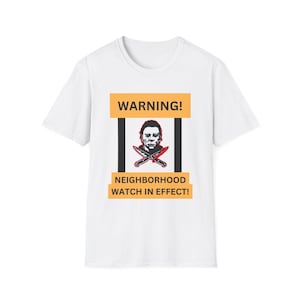 T-shirt montre de quartier Michael Myers, t-shirt film d'Halloween, cadeau pour les fans de films d'horreur, t-shirt graphique, chemise de film d'horreur
