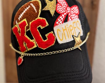 Gorra de camionero de los Chiefs con parches, regalo de Kansas City, fanático del fútbol, gorra de camionero personalizada, regalo de Kansas City, regalo de los Chiefs, regalo para mamá, regalo para mujer, regalo de Kansas City