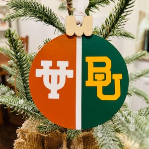 Huis verdeelde ornamenten, Baylor-beren, Texas Longhorns, kerstornament, berencadeau, cadeau longhorn