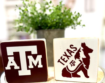 Texas Aggies ~ Wooden word block, Aggie gift, Aggie desk & home decor, Gig ‘Em, Sport Gift, Football Fan, Fan Gift, Grad gift, College gift