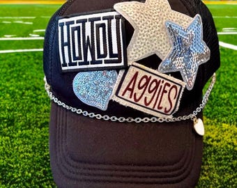 Gorra de camionero de los Texas Aggies, Gig 'Em Aggies, gorra de camionero con parches, regalo de graduación de los Aggies, regalo para mujeres, gorra de fútbol, gorra universitaria,