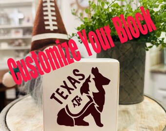 Custom Wooden word block, desk & home decor, Sport Gift, Football Fan, Fan Gift, Grad gift, College gift, Team gift, School block
