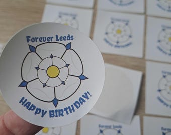 Leeds Birthday / Party Stickers X20 with Yorkshire Rose LUFC- Easy Peel. Football gift Ideas. Crafts.