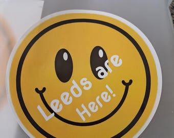 Extra large smiley Leeds United Stickers  circle  X10 -- Based on LUFC- Leeds are here!.  Football gift Ideas. Crafts.
