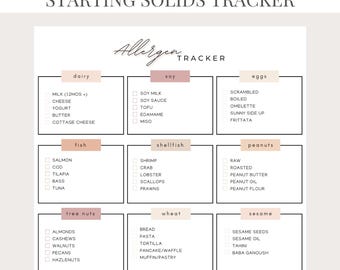 Comenzando con sólidos imprimibles / Destete dirigido por el bebé / Seguimiento de alérgenos / Seguimiento de primeros alimentos / Planificador de comidas para bebés / Tonos rosados