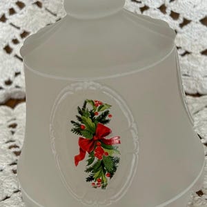 Frosted Glass Christmas Bell: Holiday Decor with Red Bow