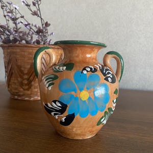 Vintage Italian Terracotta Vase: Hand-Painted Floral Decor