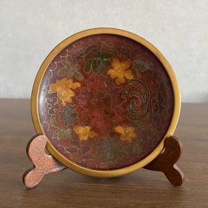 Vintage Cloisonne Dish Plate Enamel Flowers China 4&quot;