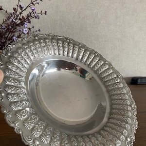 Antique Stainless Steel Fruit Bowl: 1940s Coffee Table Decor