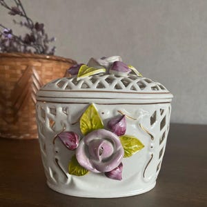 Vintage porcelain sugar bowl,Ceramic handmade latticework bonbonier,Very special and fine ceramic handmade sugar bowl,Bonbonier