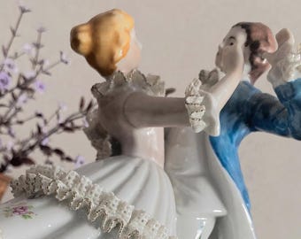 Vintage 1950s Dresden Style Lace Porcelain Figurine