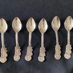 Antique Silver Plated Stainless Steel Tea Spoons With Embossed Roses