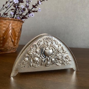 Vintage versilberter Serviettenhalter - Vintage Blumen geprägter Silber Serviettenhalter